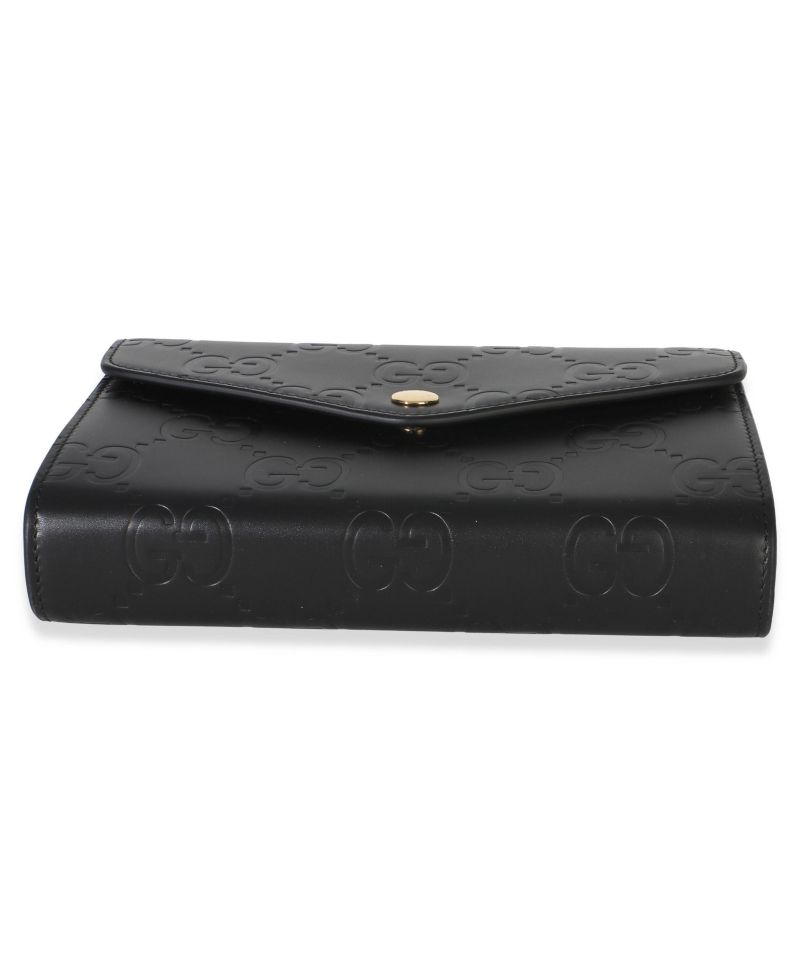 Black Calfskin GG Debossed Chain Wallet