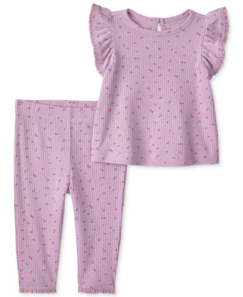 Baby Girls' Cherry Short-Sleeve Top and Pant, 2-Piece Set