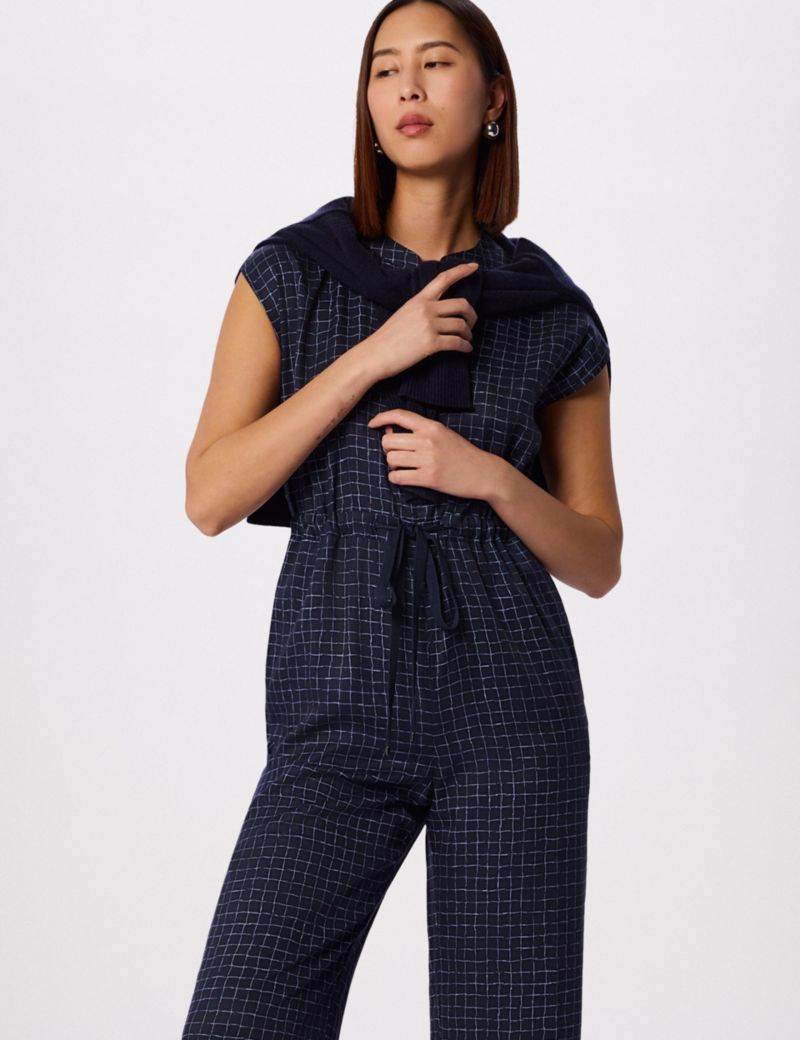 Women's Grid Print Sleeveless Jumpsuit