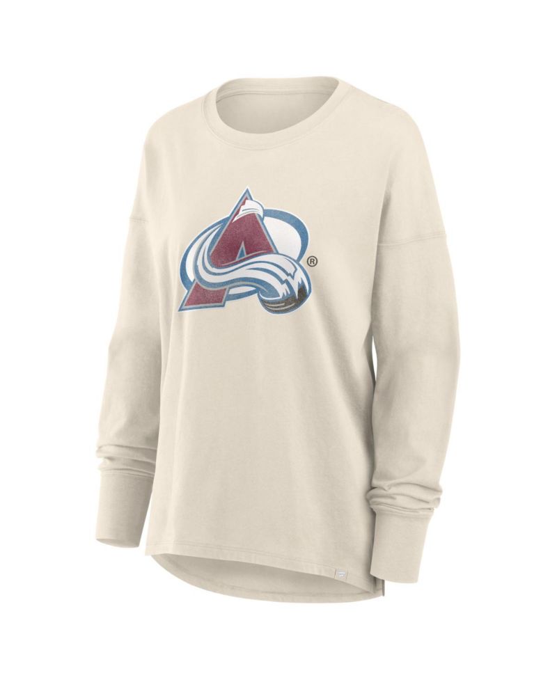 Women's Cream Colorado Avalanche Distressed Logo Long Sleeve T-Shirt