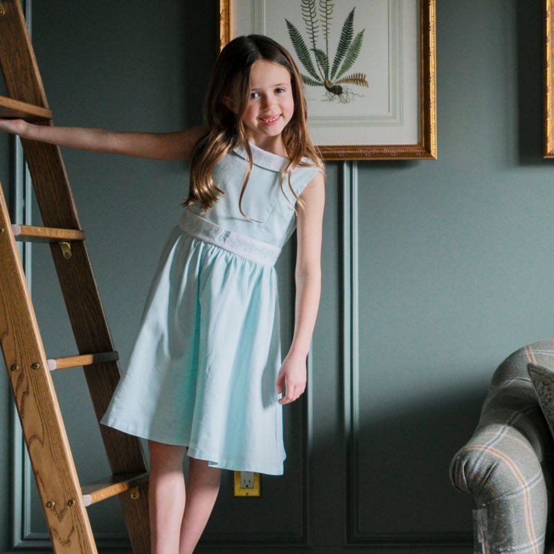 Toddler Girls Hope and Henry Heirloom Round Collar Sateen Party Dress with Embroidered Sash