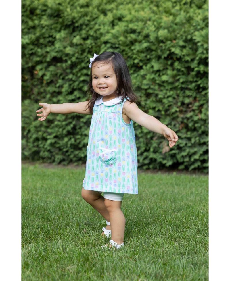 Little Girl Printed Knit Tulip Pocket Dress