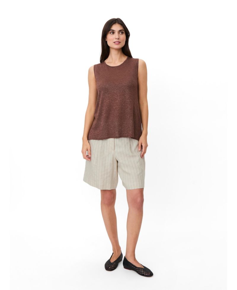 Women's Mapauletta Pinstripe Linen-Blend Pleated Shorts, 26" Inseam