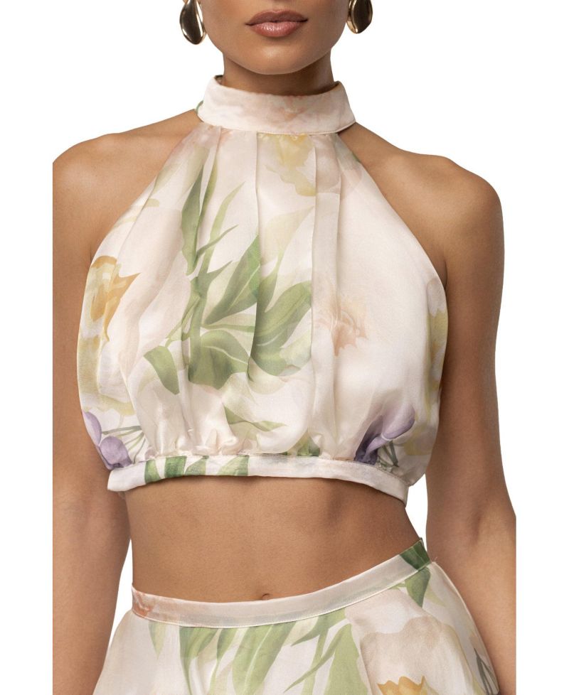 Women's Botanical Dreams Floral-Print Halter Cropped Top and Tiered Maxi Skirt, 2-Piece Set