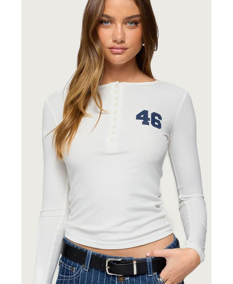 Womens 46 Ribbed Henley Top