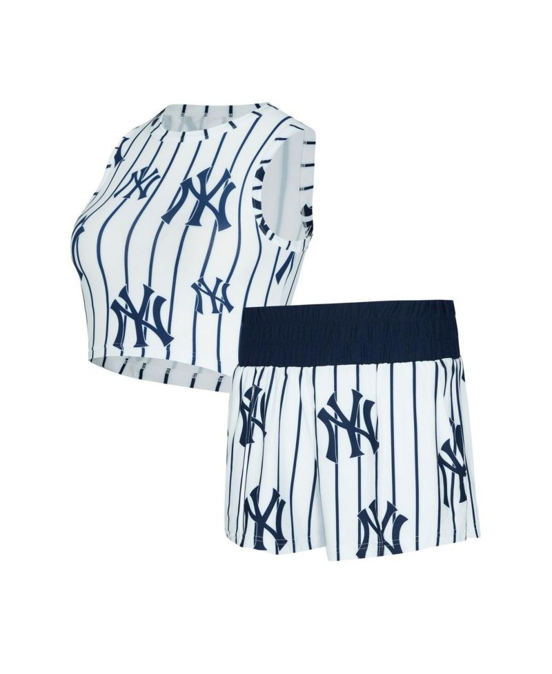Women's 2-Piece White New York Yankees Pinstripe Record Tank and Shorts Set