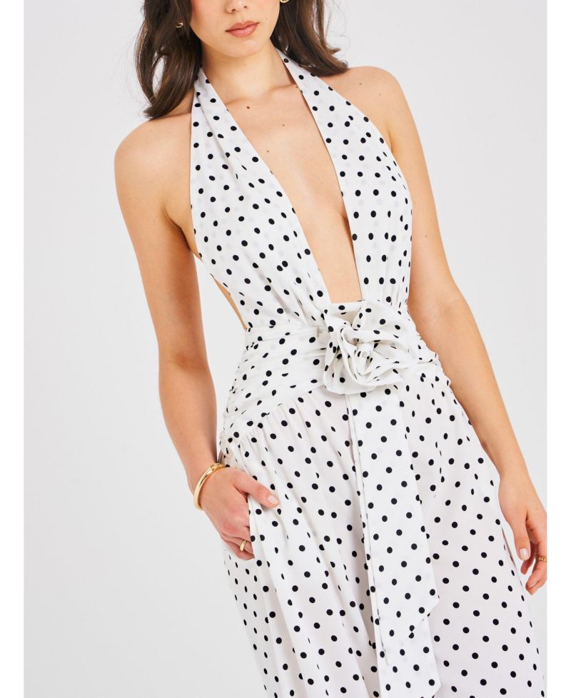 Women's Oriana White Polka Dots Halter Jumpsuit