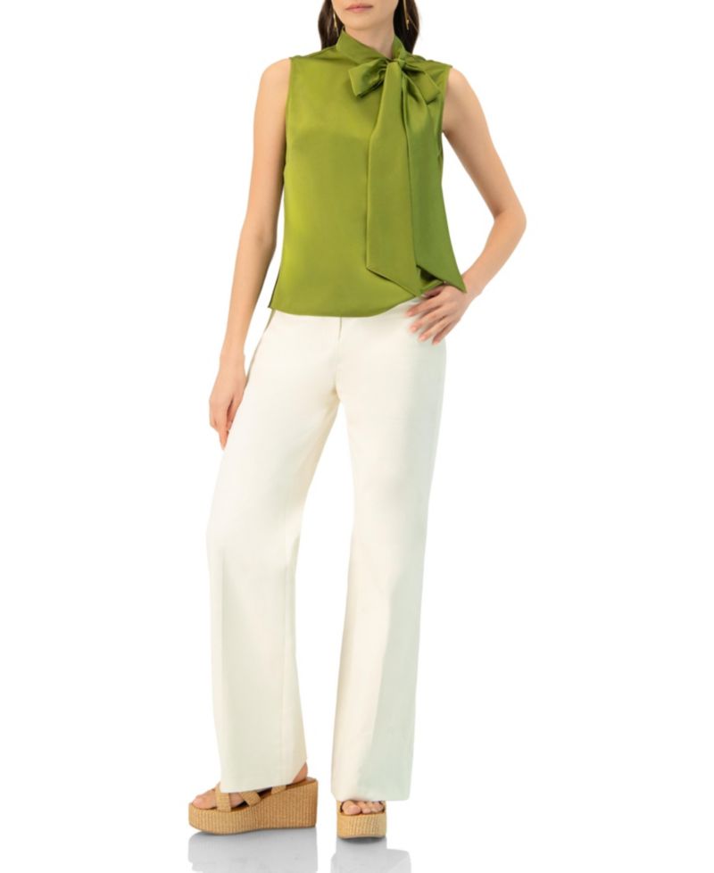 Women's Sleeveless Satin Blouse with Neck Tie