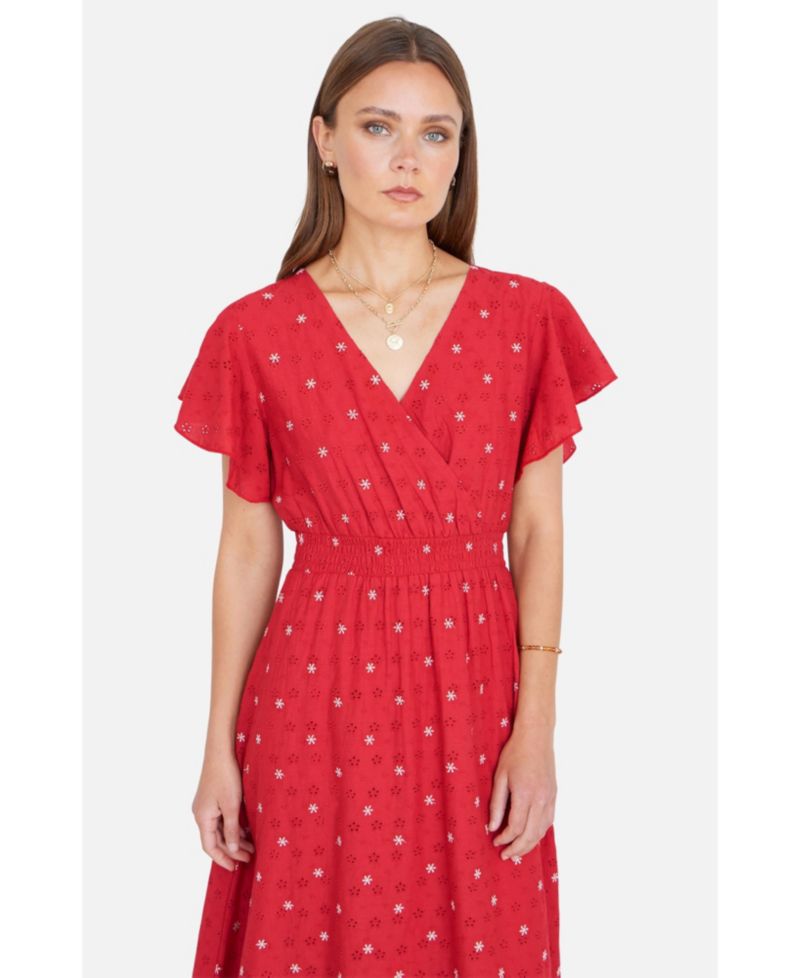 Women's Broderie Anglaise Wrap Midi Dress