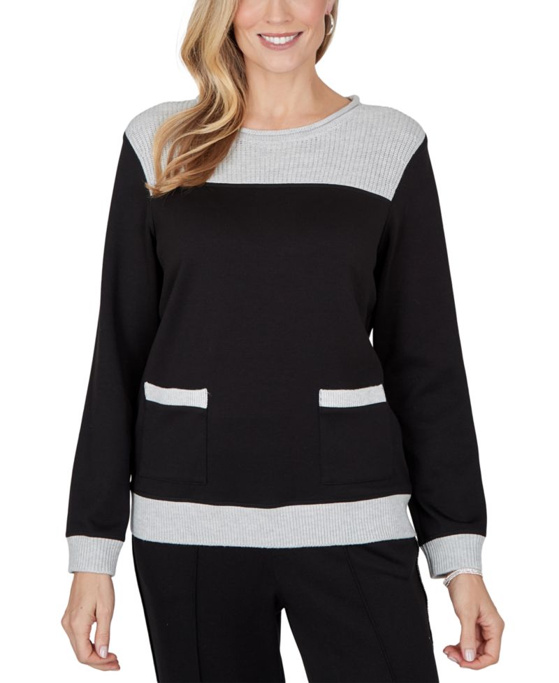 Petite Colorblock Long-Sleeve Crewneck Sweater