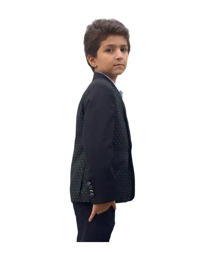 Boys Black Slim Fit Diamond Dots Blazer