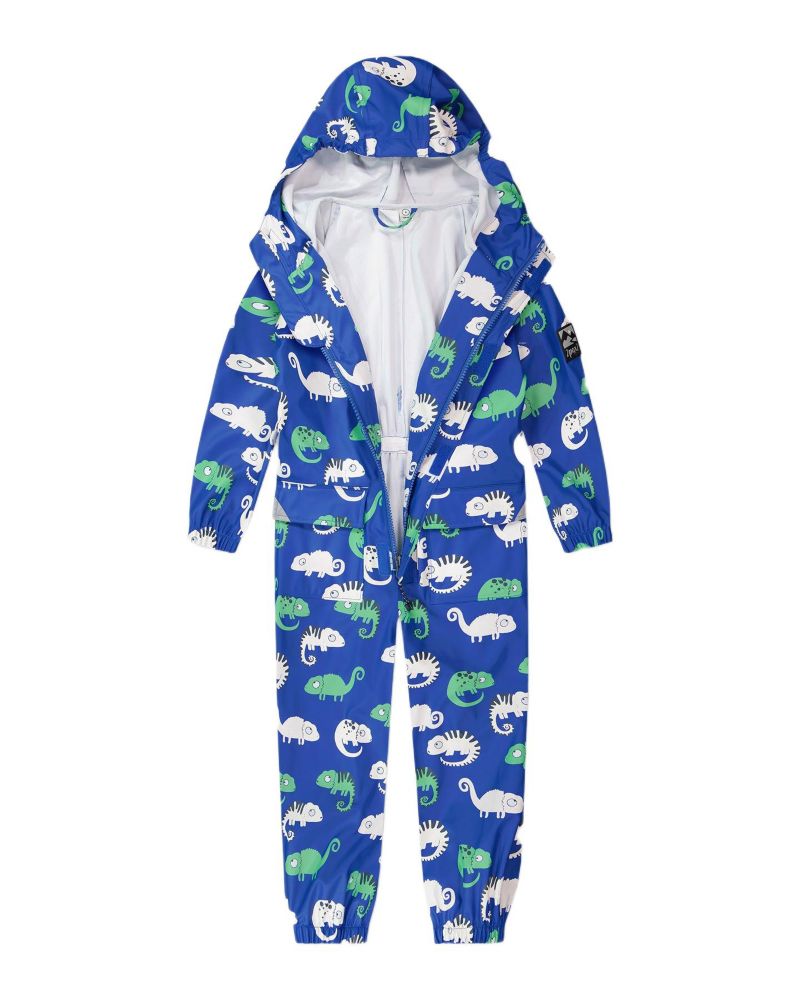 Baby Boys Rain One-Piece in Polyurethane Blue Chameleon Print