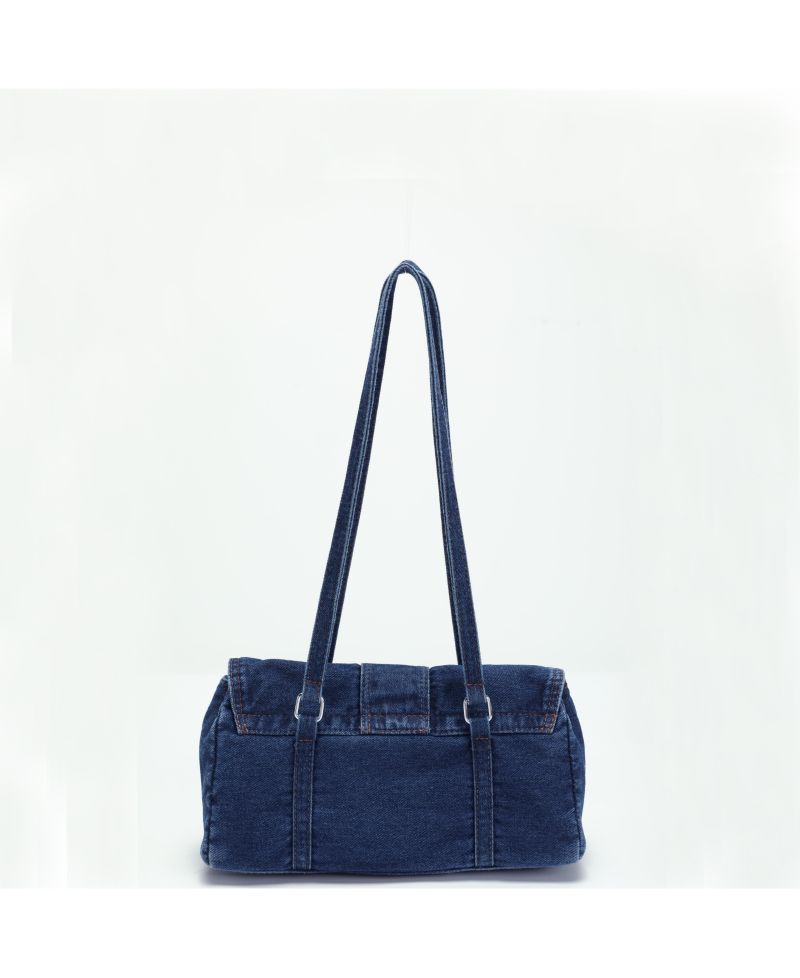 Denva Denim Baguette Shoulder Bag for Women East West Handbag Buckle Detail Casual Chic Everyday Purse