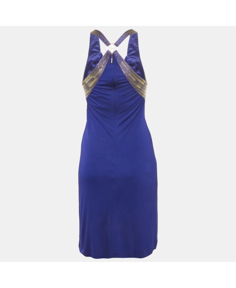 Women's Blue Beaded Jersey Short Dress