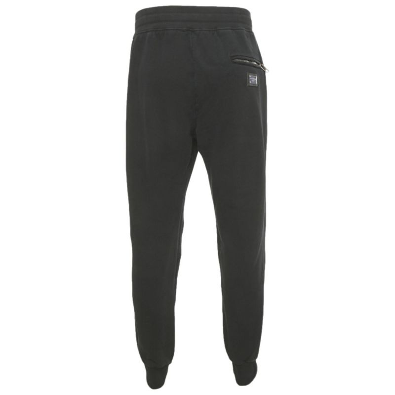 Men's Black Cotton Logo Plaque Detail Jogger