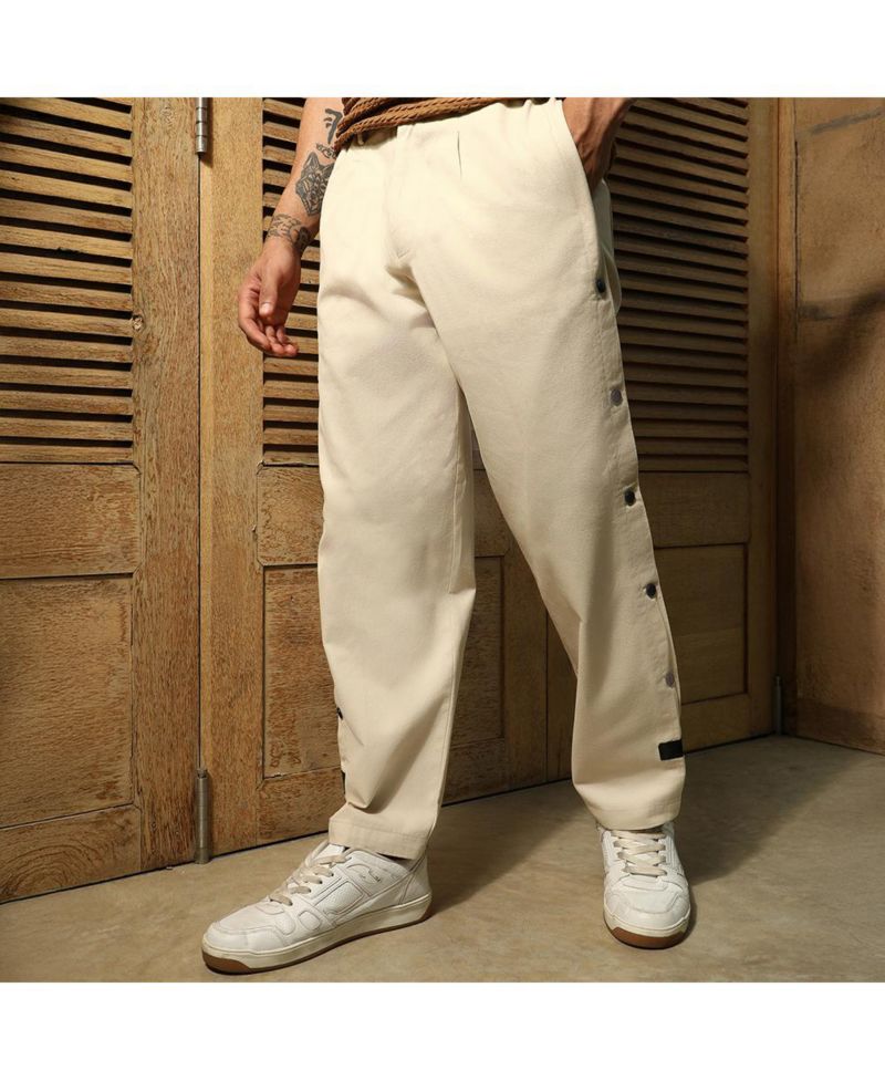 Men's Off-White Side-Snap Straight Trousers