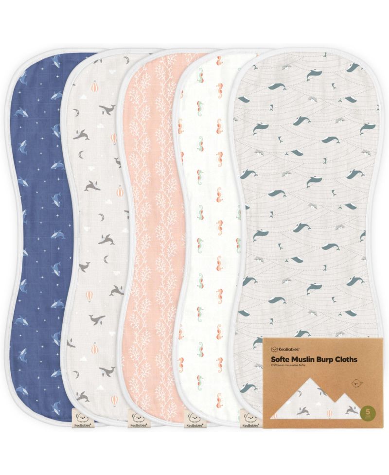 5pk Softe Muslin Burp Cloths for Baby Girls and Boys, Organic Burping Cloths for Babies, Baby Burp Clothes