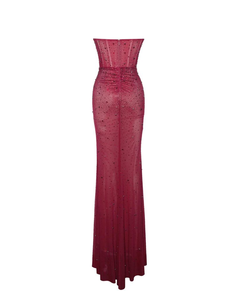 Women's Fatima Burgundy Crystal Sleeveless Corset Mermaid Maxi Dress