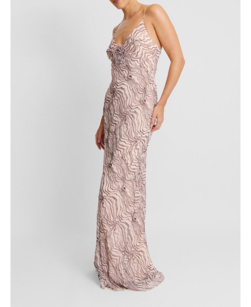Women's Strappy Coursage Beaded Maxi Dress