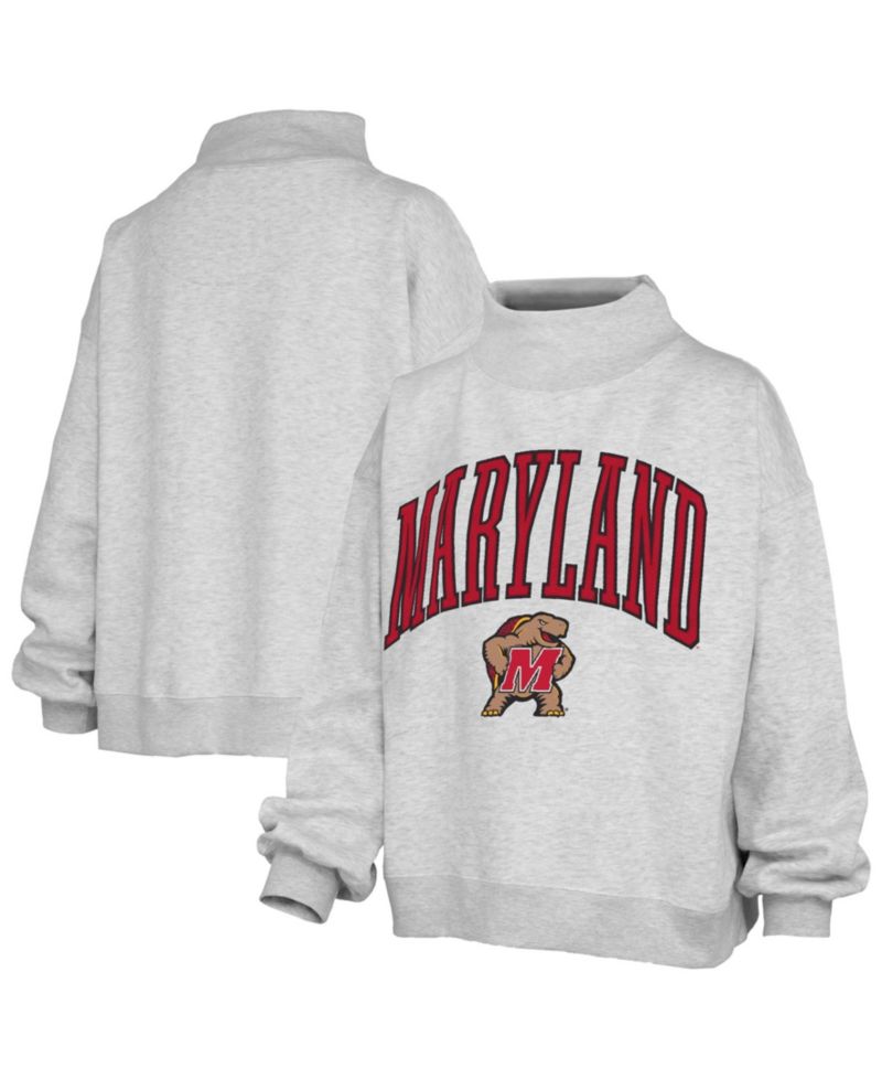 Women's Maryland Terrapins Nelson Texture Lingo Mock Neck Dropped Shoulders Sweatshirt