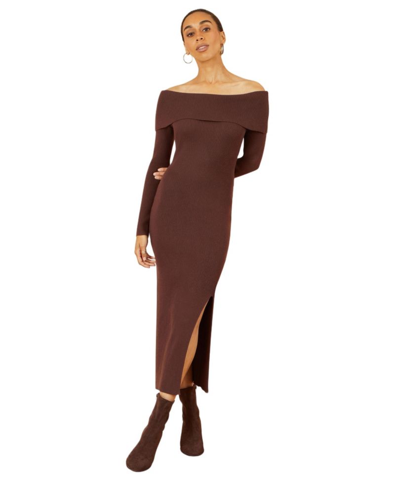 Women's Bardot Knitted Fitted Midi Dress
