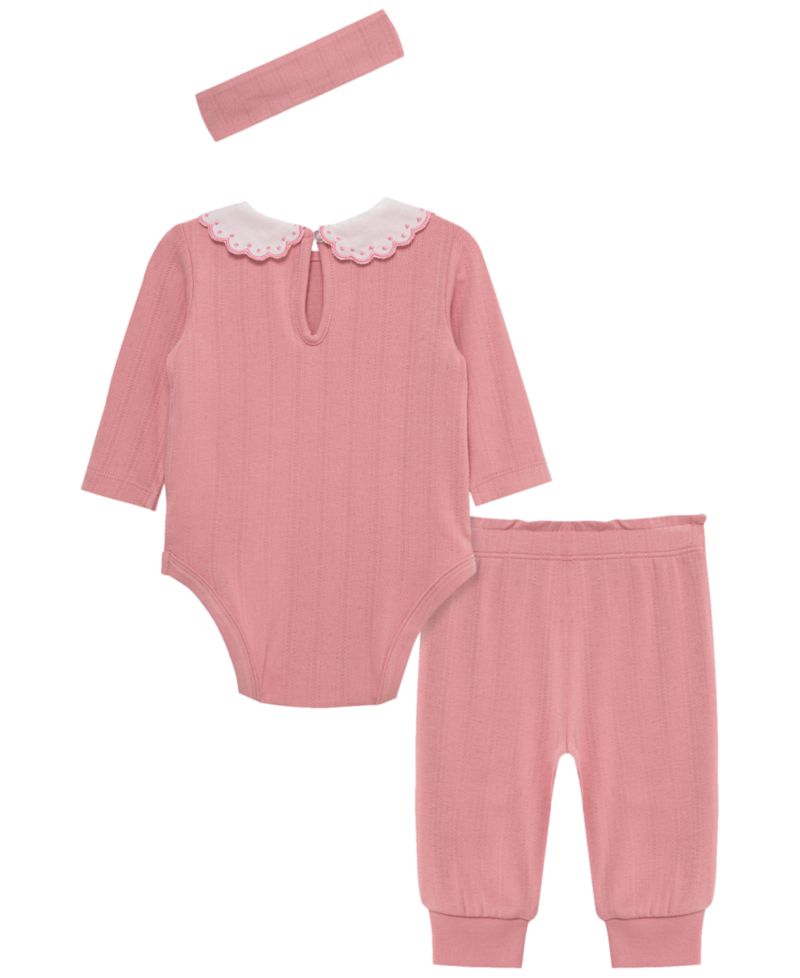 Baby Girls' Rose Long-Sleeve Bodysuit, Pants and Headband, 3-Piece Set