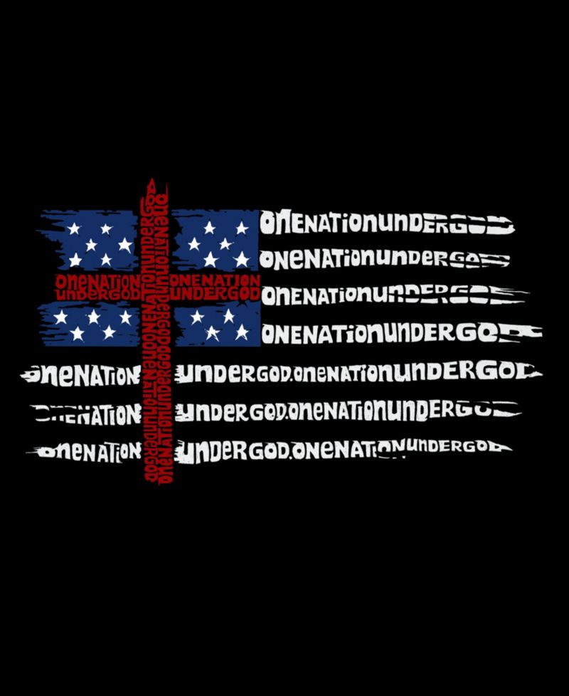 Men's One Nation Under God American Flag Cross Word Art T-Shirt
