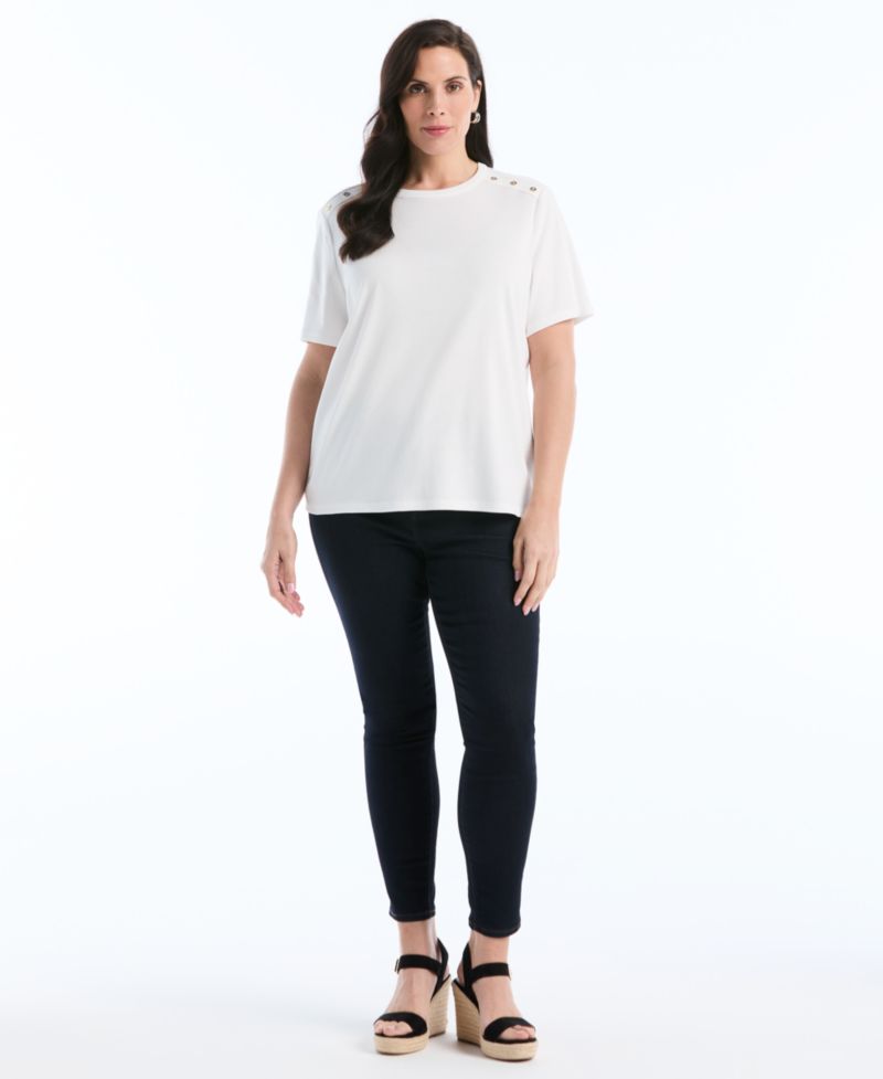 Petite Button Detail Short-Sleeve Top