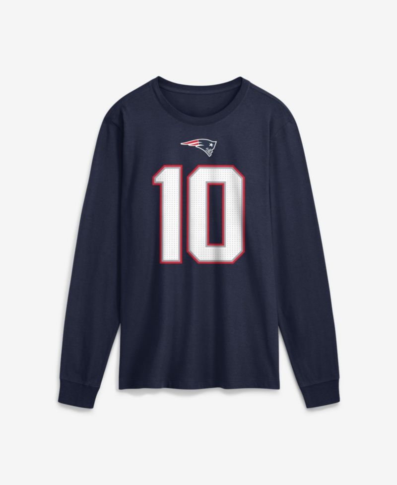 Men's New England Patriots Drake Maye Name & Number Long-Sleeve Crewneck T-Shirt
