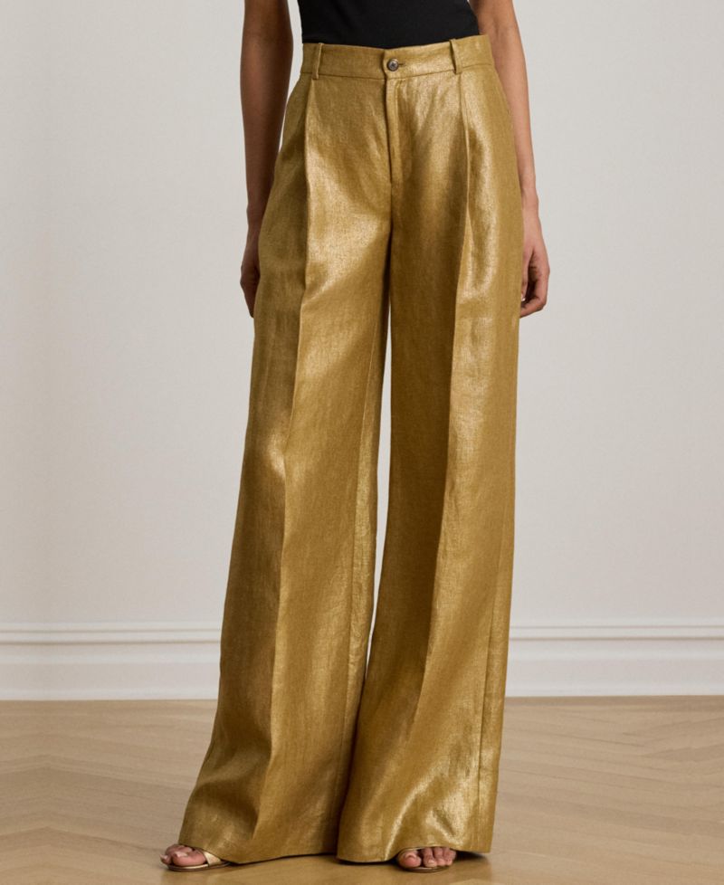 Women's High-Rise Foiled Wide-Leg Pants