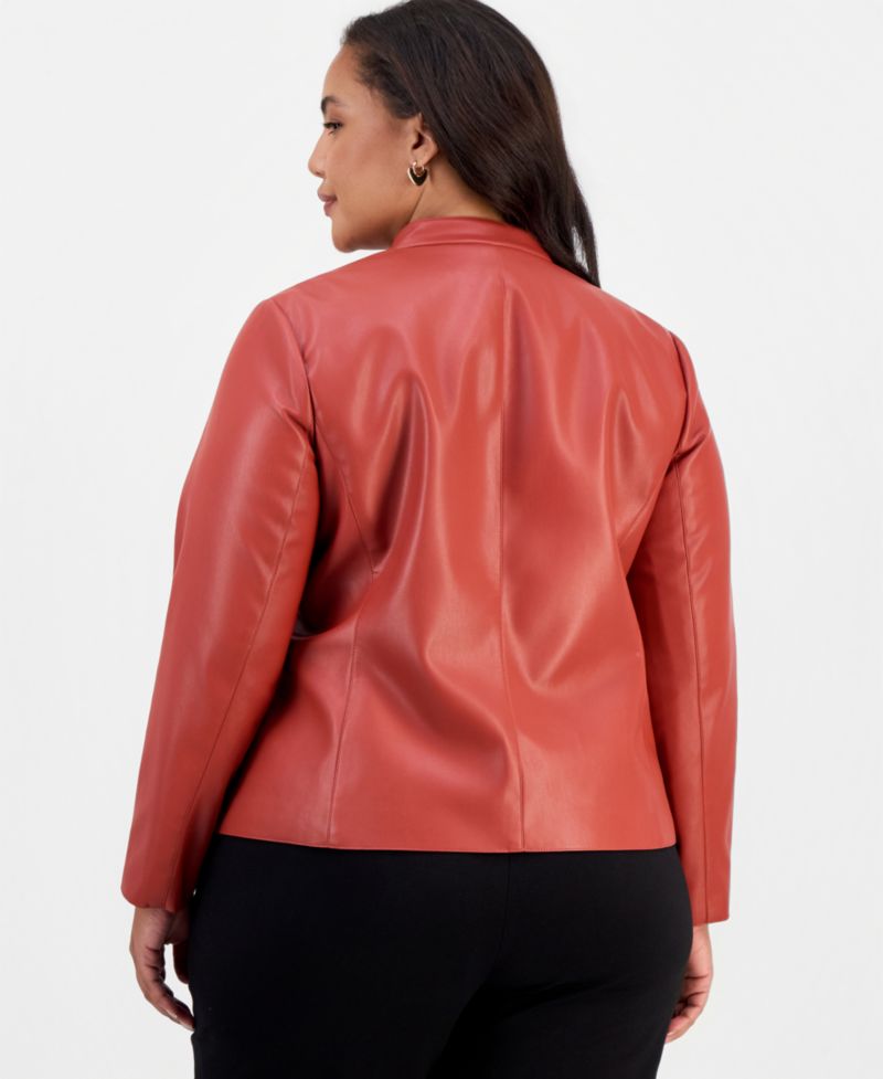 Plus Size Moto Zip-Up Collarless Jacket