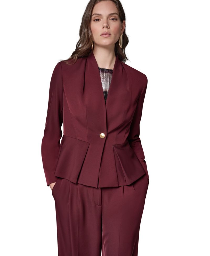 Women's Petite Collarless Peplum Blazer
