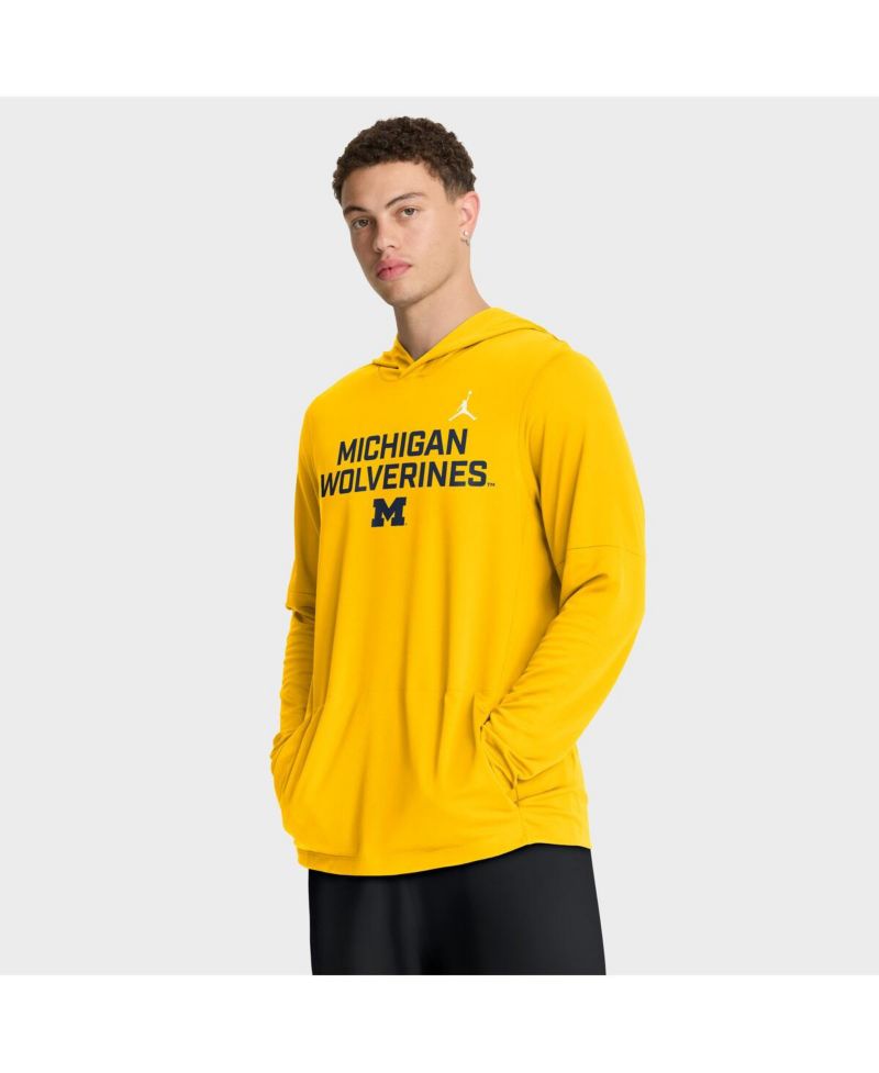 Men's Maize Michigan Wolverines 2025 Sideline Performance Long Sleeve Hoodie T-Shirt