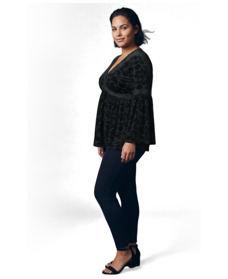 Plus Size Lorelei Bell-Sleeve V-Neck Lace-Trim Blouse