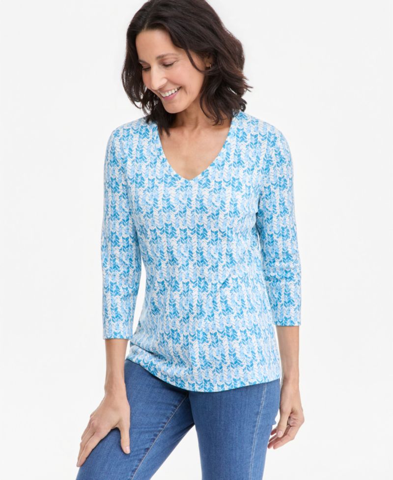 Petite Printed 3/4-Sleeve V-Neck Top