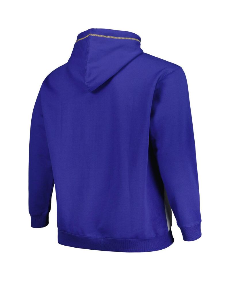 Men's Royal/Heather Gray Golden State Warriors Big & Tall Contrast Pieced Stitched Full-Zip Hoodie