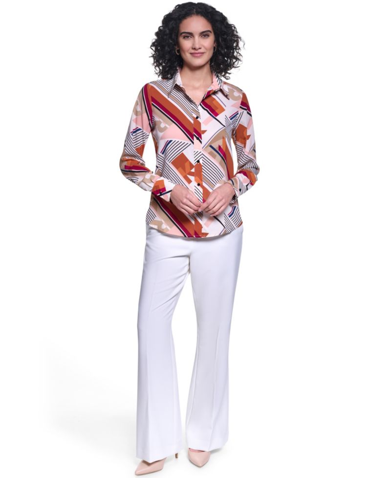 Women's Collared Long-Sleeve Printed Blouse