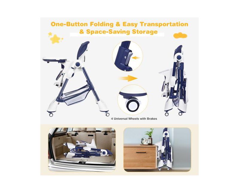 A-Shaped High Chair with 4 Lockable Wheels