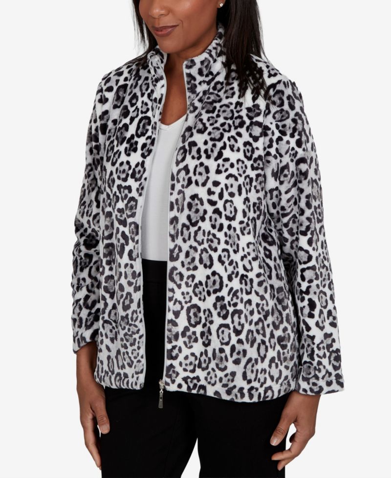 Petite Animal-Print Stand-Collar Knit Jacket