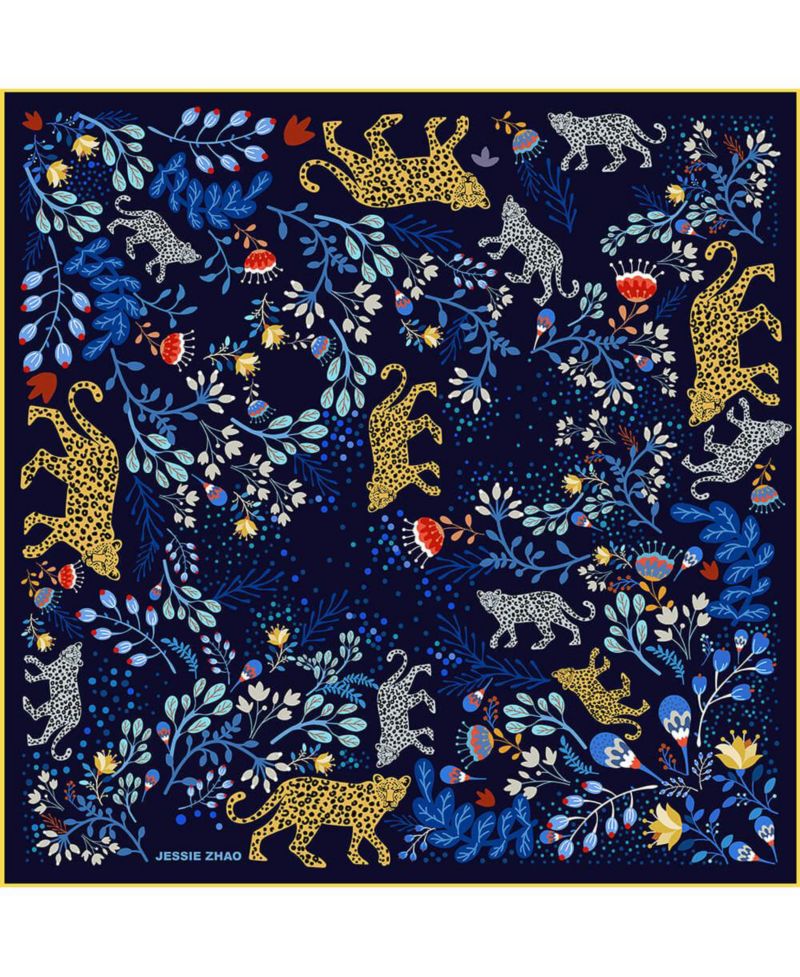 Silk Bandana Scarf of Amazon Rainforest Journey in Blue
