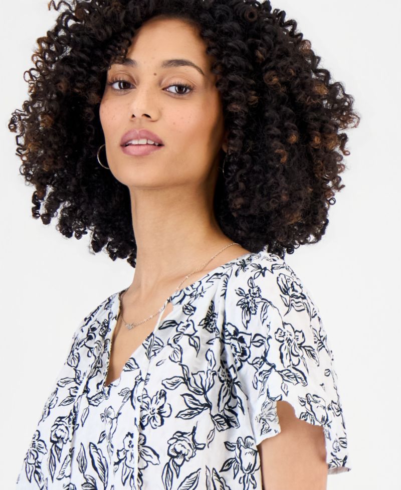 Women's Split-Neck Flutter-Sleeve Top