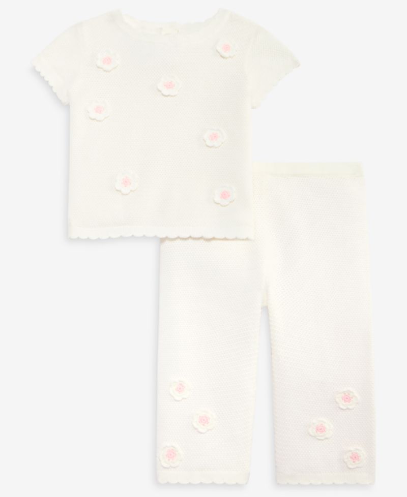 Baby Girls' Crochet Floral Sweater and Pants, 2-Piece Set
