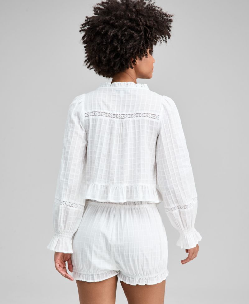 Women's Textured Tie-Front Cotton Blouse