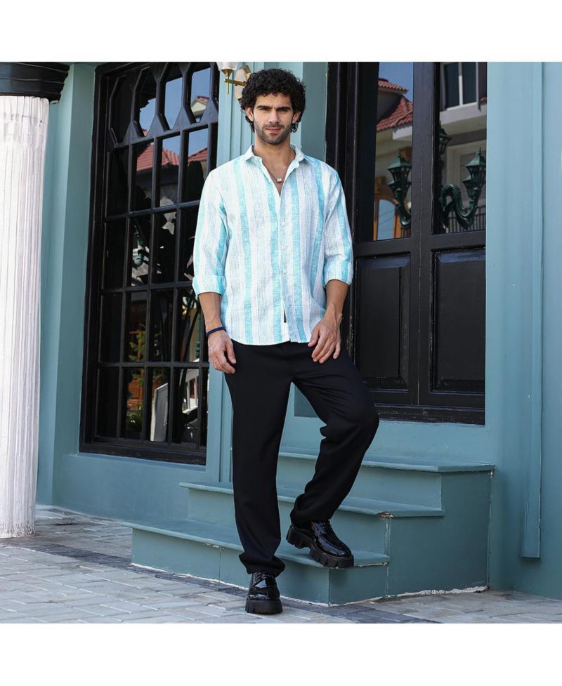 Men's Sky Blue Pincandy-Striped Regular Shirt