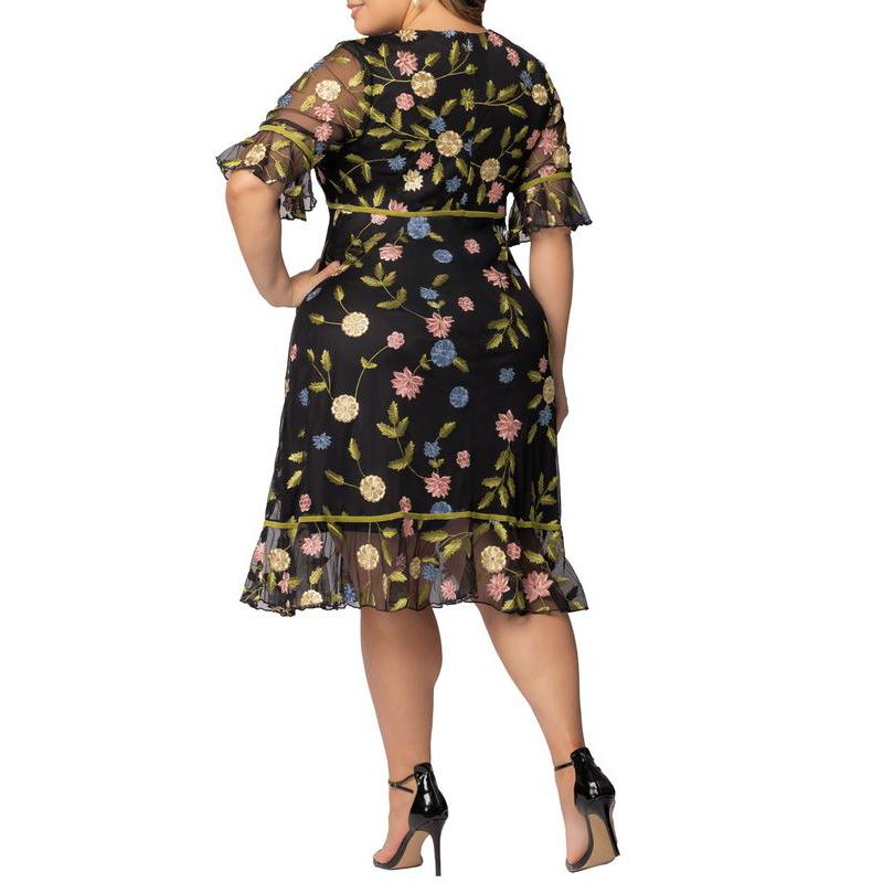 Plus Size Wildflower Embroidered Floral Mesh Cocktail Dress