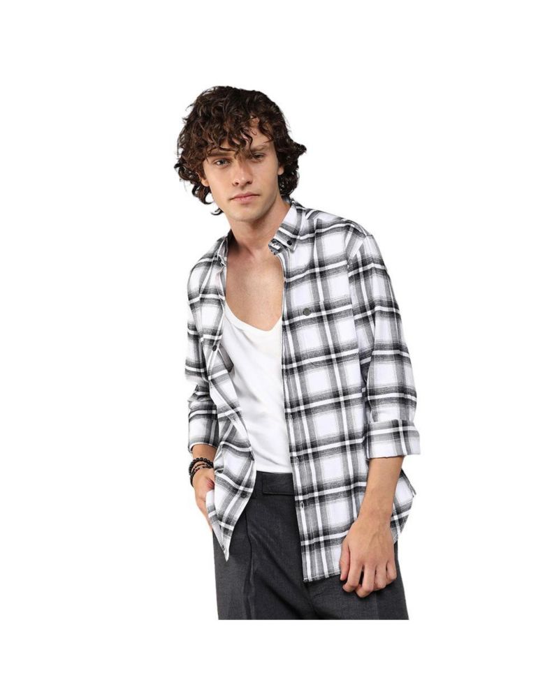 Men's Chalk White & Midnight Black Brushed Buffalo Check Shirt