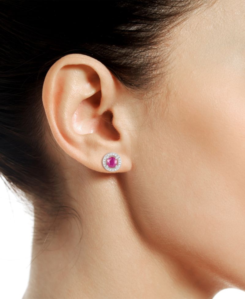 Sapphire (5/8 ct. t.w.) & Diamond Accent Stud Earrings in Sterling Silver (Also Available In Emerald and Ruby)