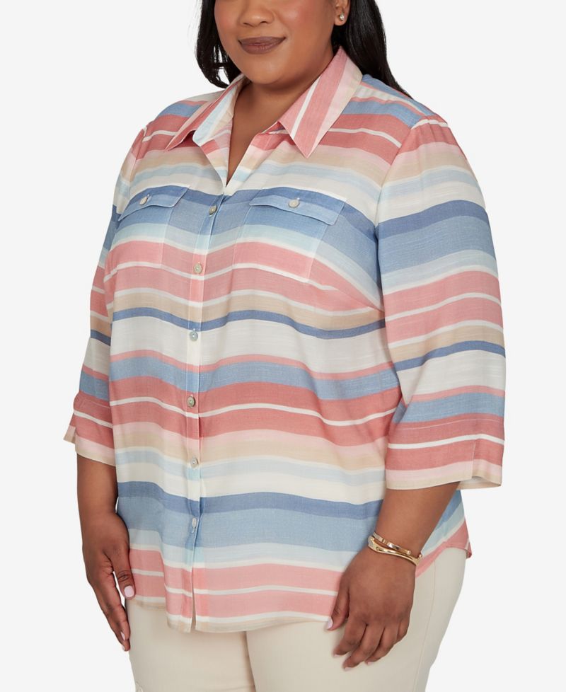 Plus Size Camden Market Colorful Stripes Button-Front Top