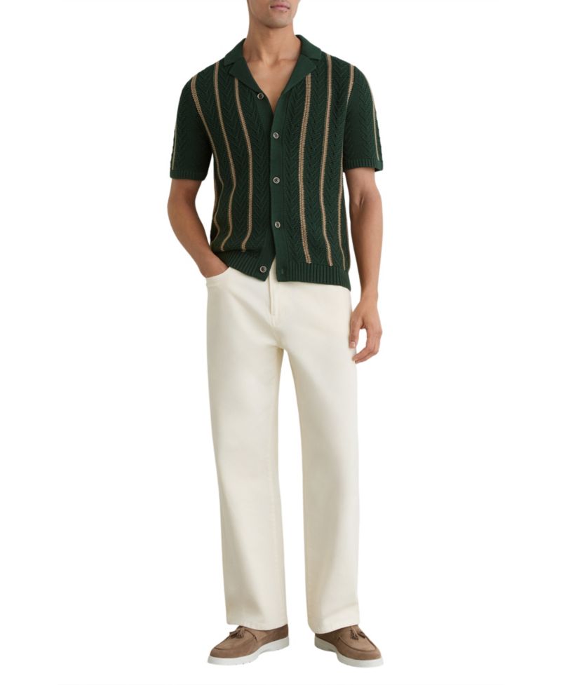 Men's Ellingham Cuban Button Through Stitch Interest Stripe Shirt