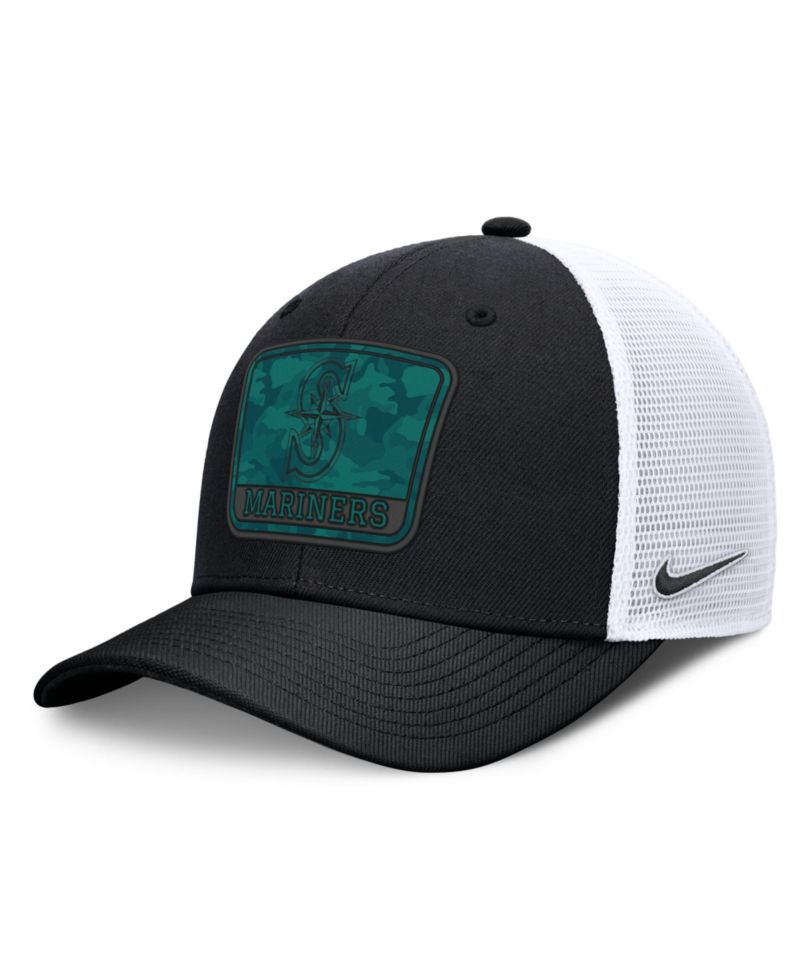 Men's Black/White Seattle Mariners Camo Rise Trucker Dri-FIT Adjustable Hat